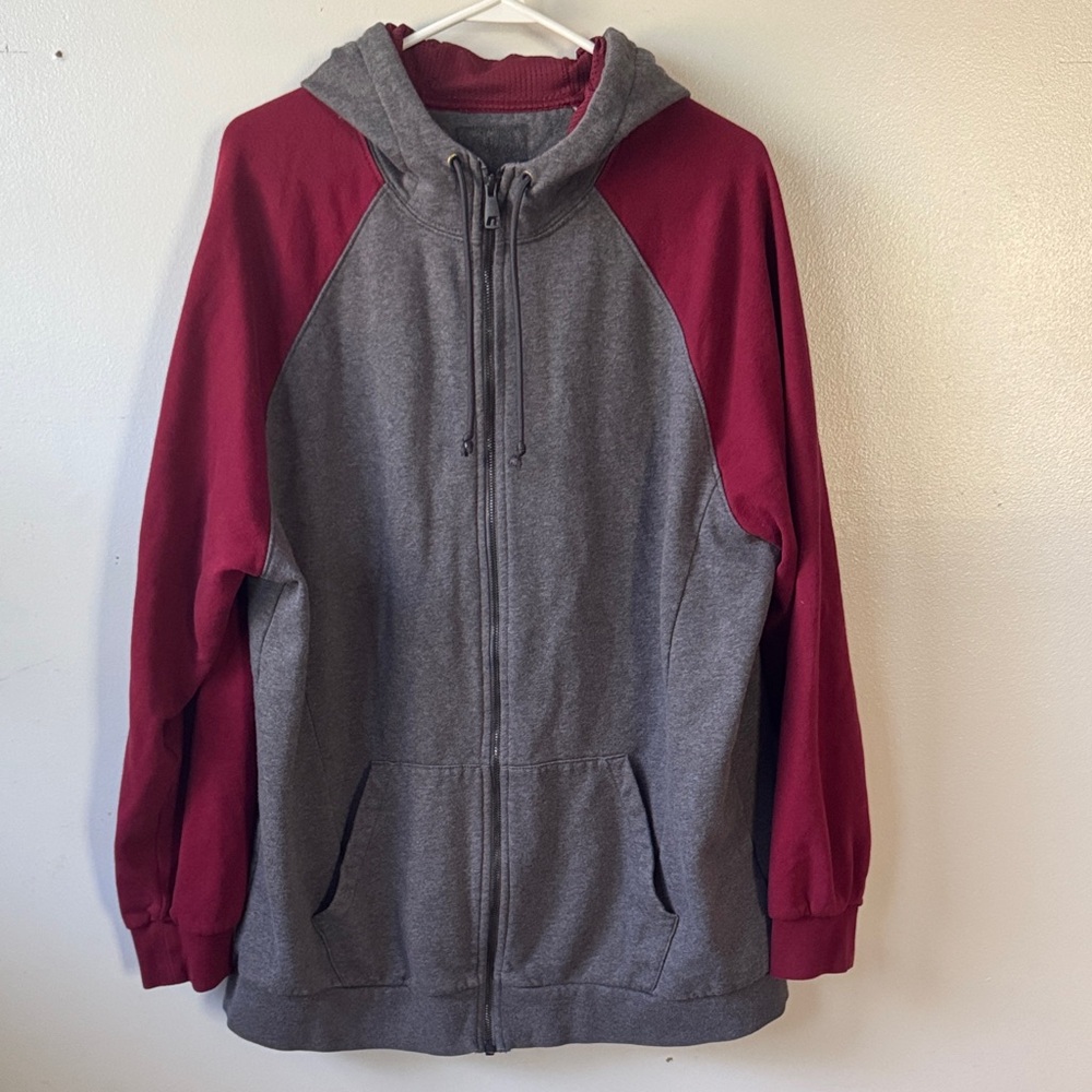 Gray and Red Zip-Up Hoodie